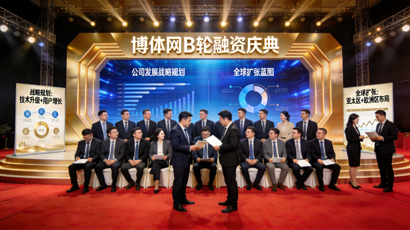 博体网平台完成B轮融资庆典现场，展示公司发展战略规划与全球扩张蓝图