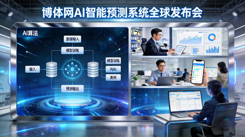 博体网AI智能预测系统全球发布会，展示AI算法和全球用户使用场景