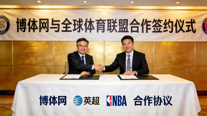 博体网与全球体育联盟合作签约仪式，展示与英超、NBA等联盟的合作协议