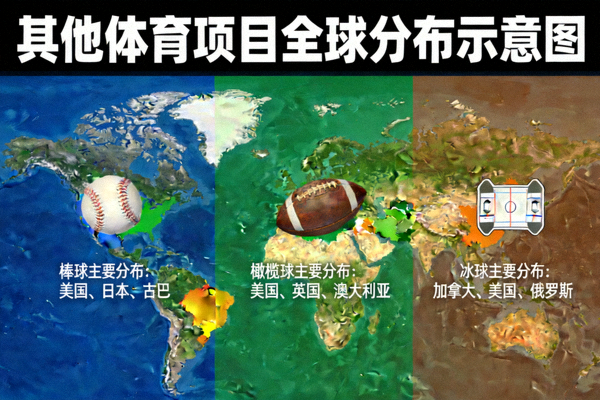 其他体育项目覆盖示意图，包括棒球、橄榄球、冰球等运动的全球分布